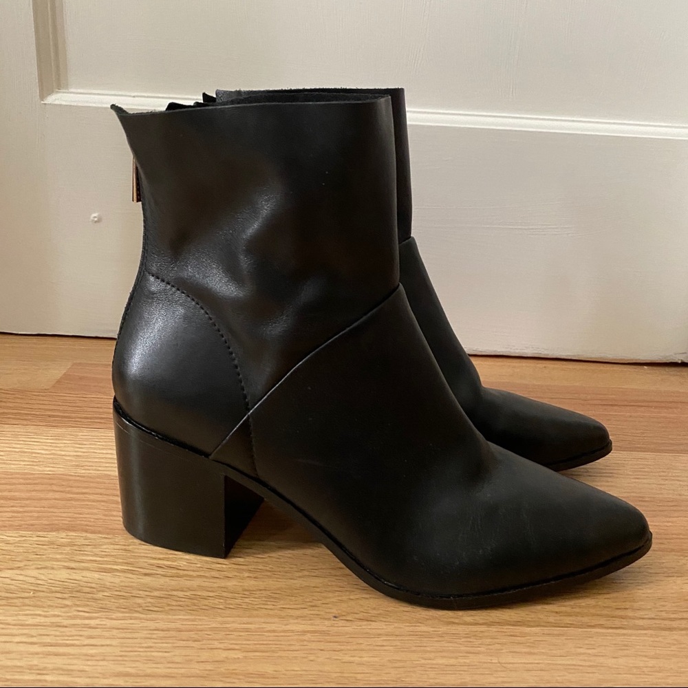 INC - black leather booties with block heel
